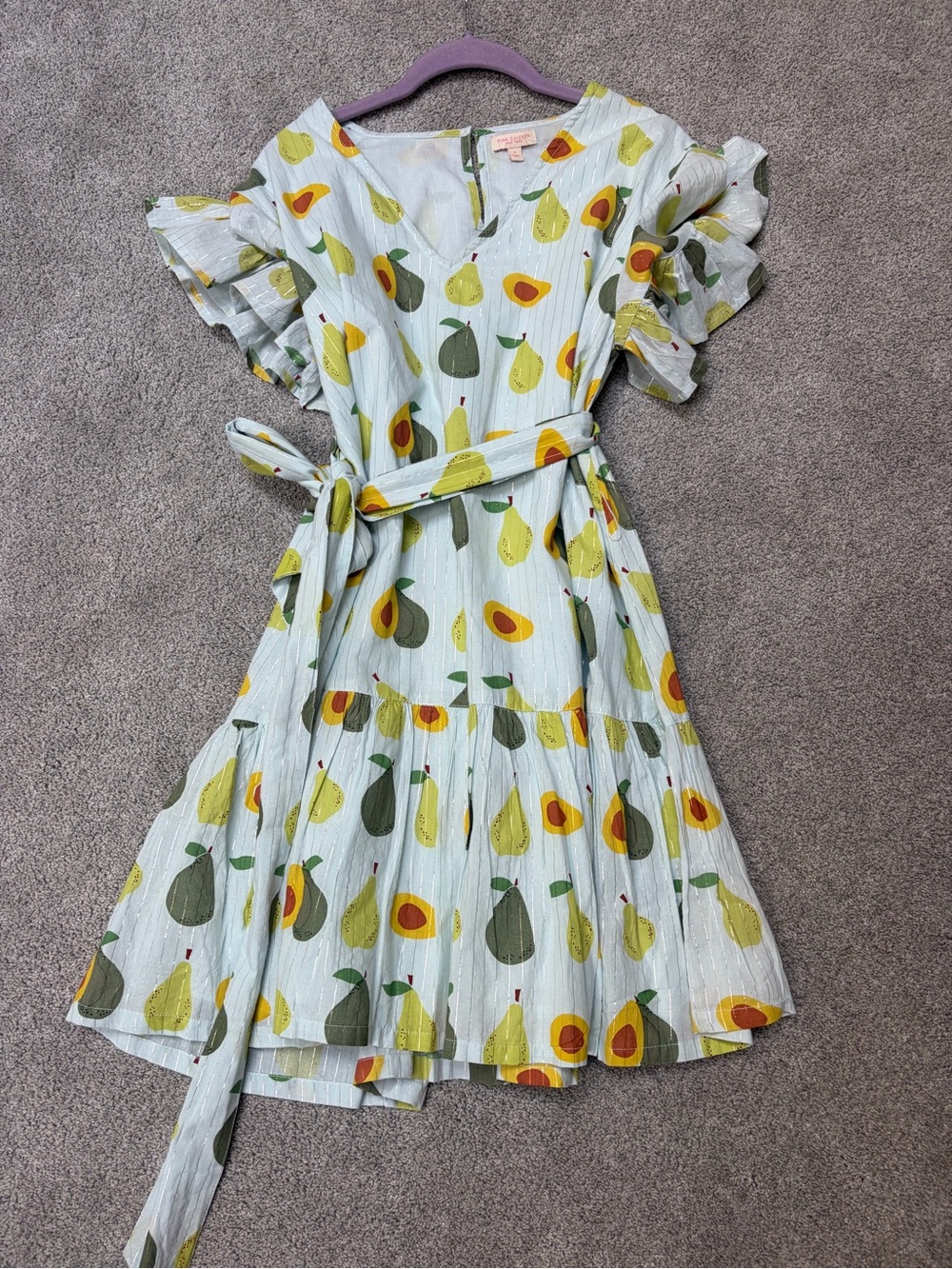 Pink Chicken Light Blue Pear Print Mini Dress